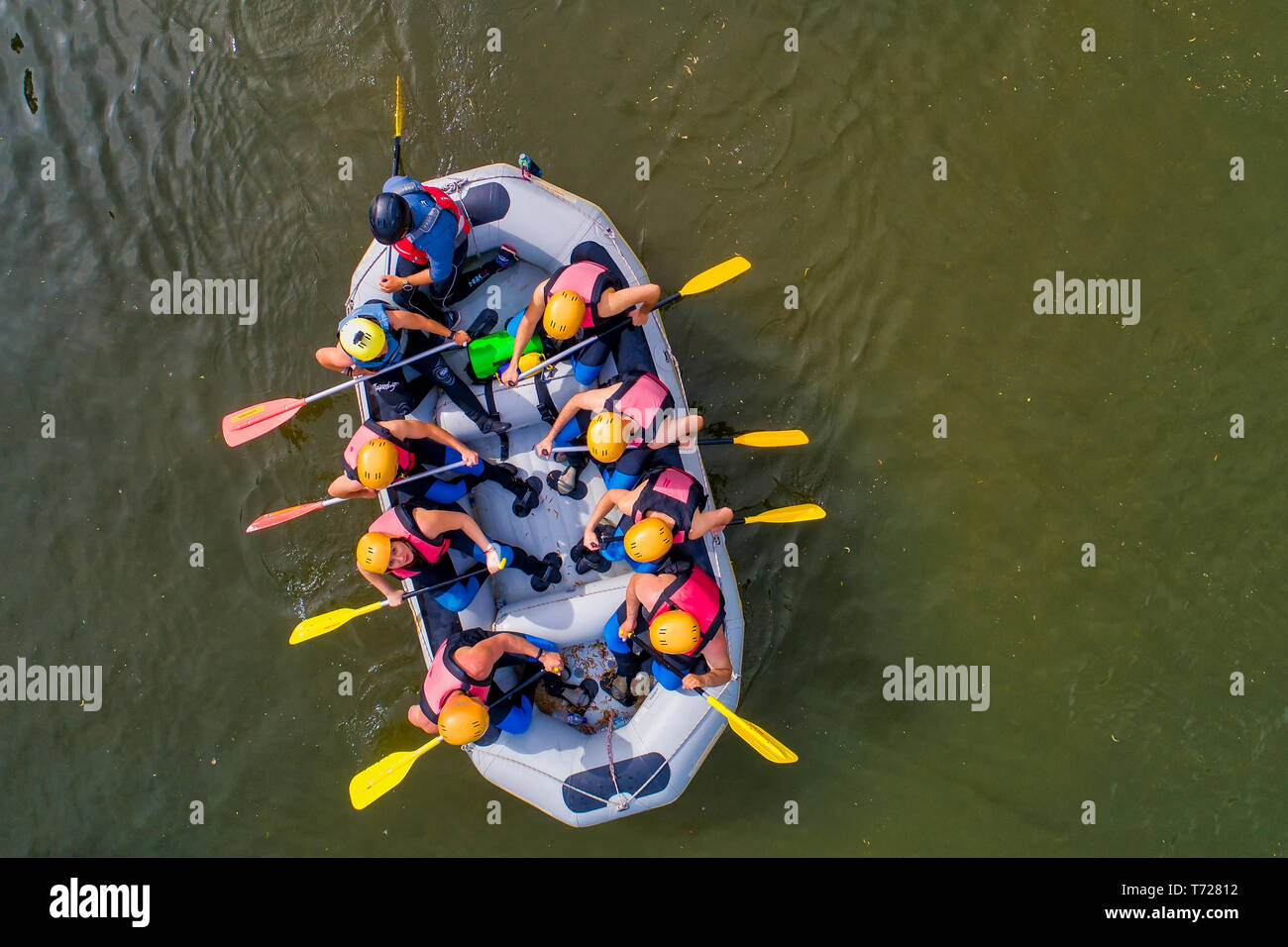 Paranesti, Drama, Greece May 1, 2019 Aerial view of adventure team
