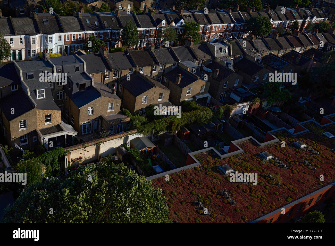 High angle shot of typical houses and rooftops in West London Stock