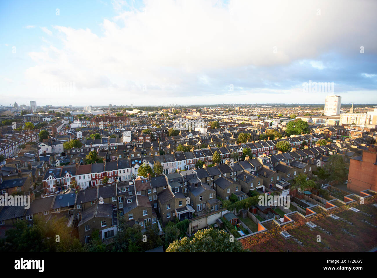 High angle shot of typical houses and rooftops in West London Stock
