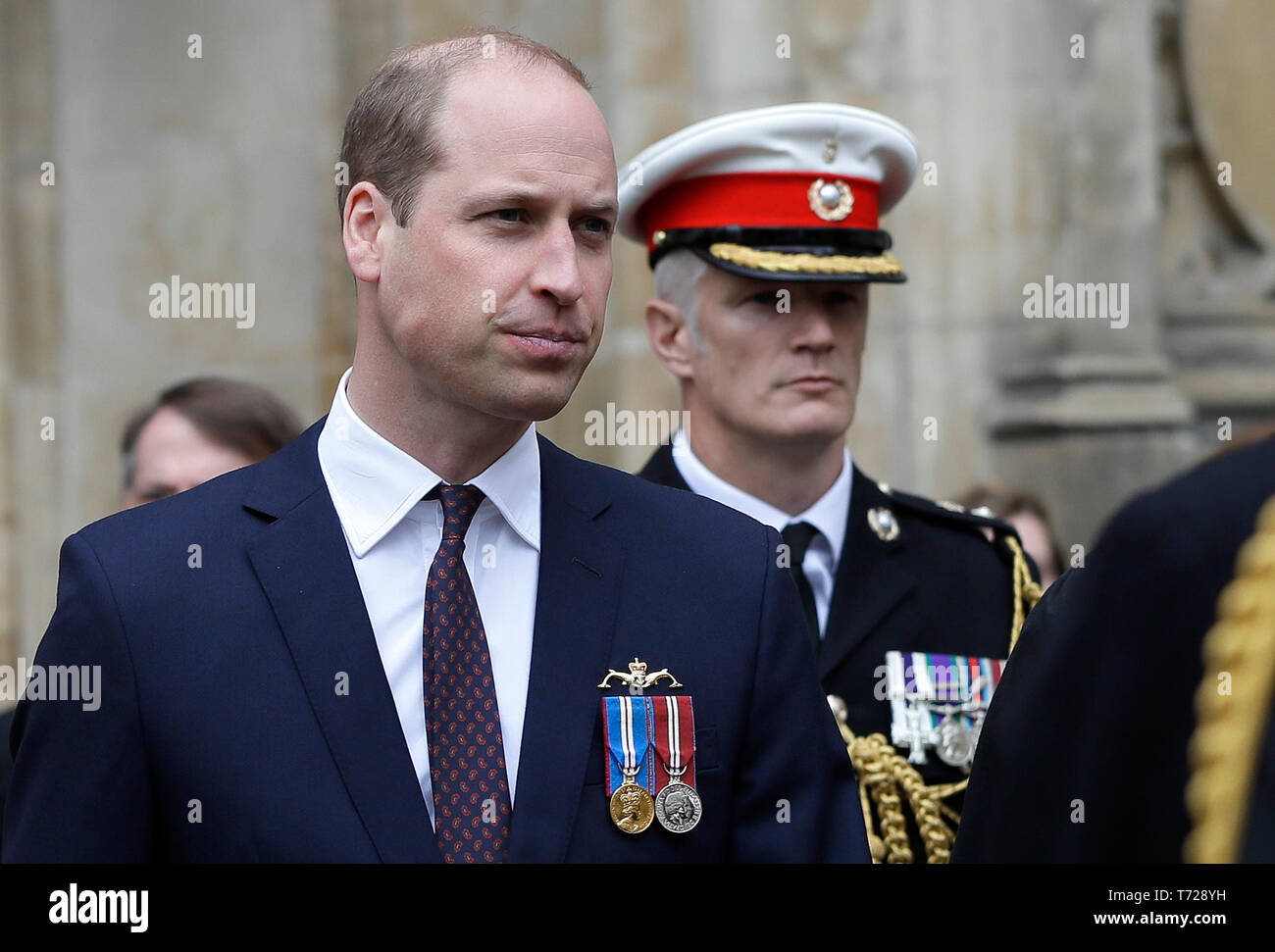 The Duke of Cambridge leaves a service at Westminster Abbey to recognise fifty years of continuous deterrent at sea in his capacity as Commodore-in-Chief of the Submarine Service. Stock Photo