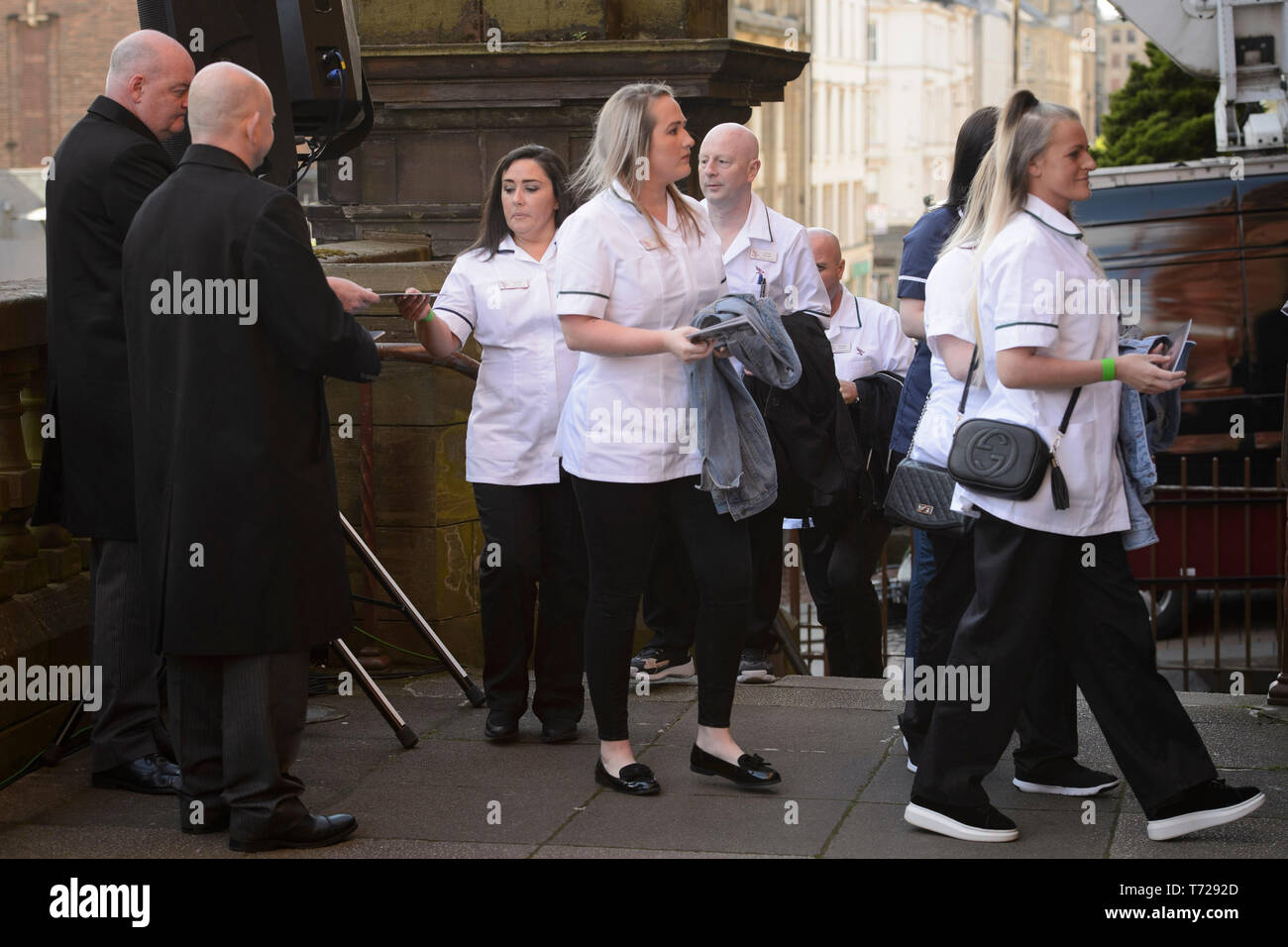 Nursing staff arriving at St Aloysius Church, Glasgow for the funeral