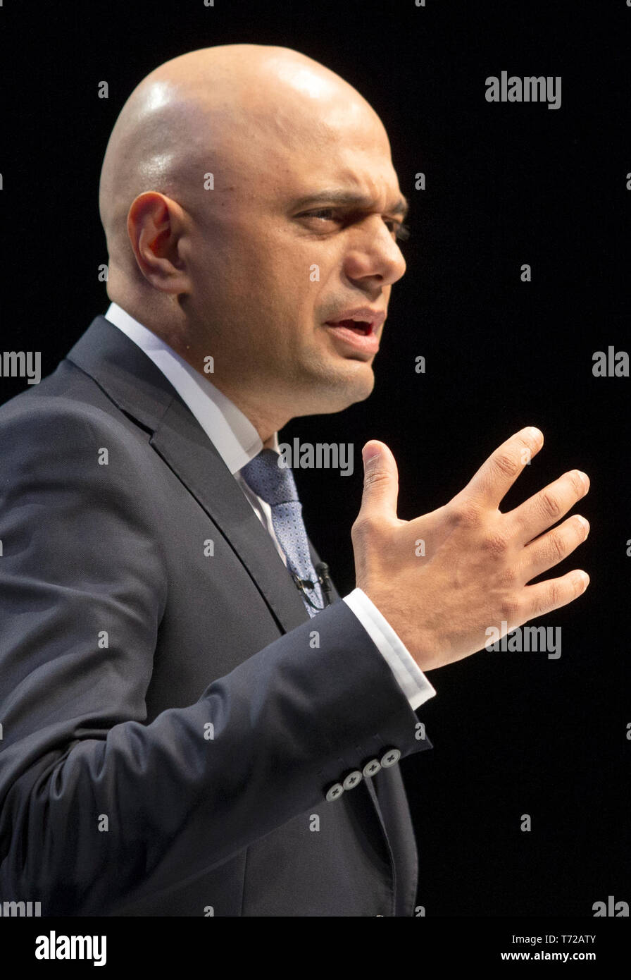 Home Secretary Sajid Javid addresses delegates during the Scottish Conservatives' annual party conference at the Aberdeen Exhibition and Conference Centre. Stock Photo