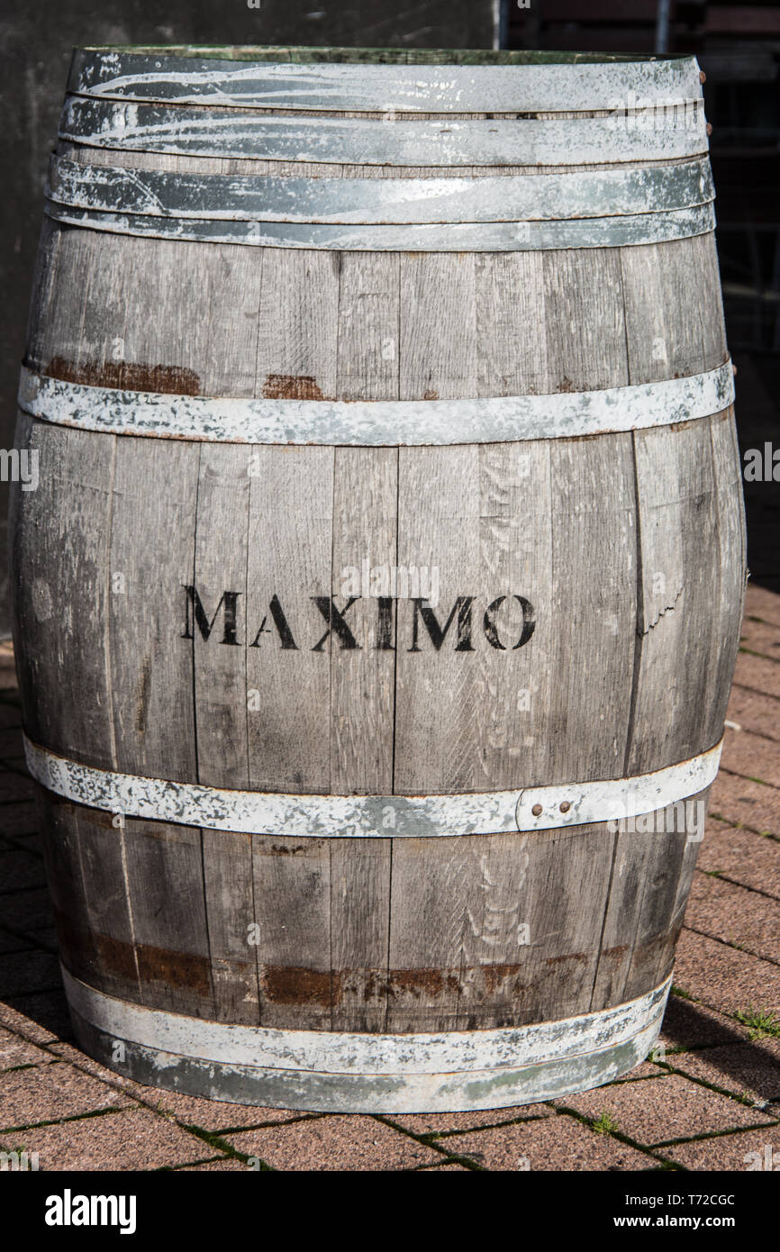 big wooden beer barrel Stock Photo