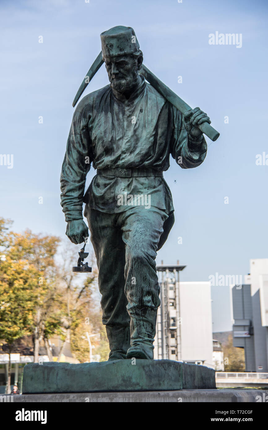 Bronze miner figure in Siegen Stock Photo