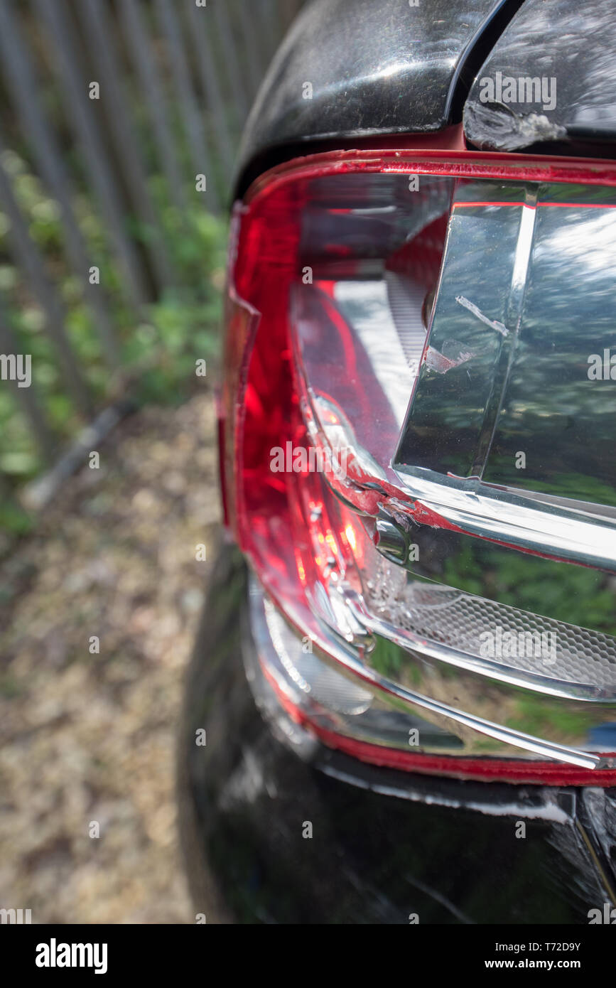 Car crash wreckage, road traffic collision (RTC) Car damage after crash