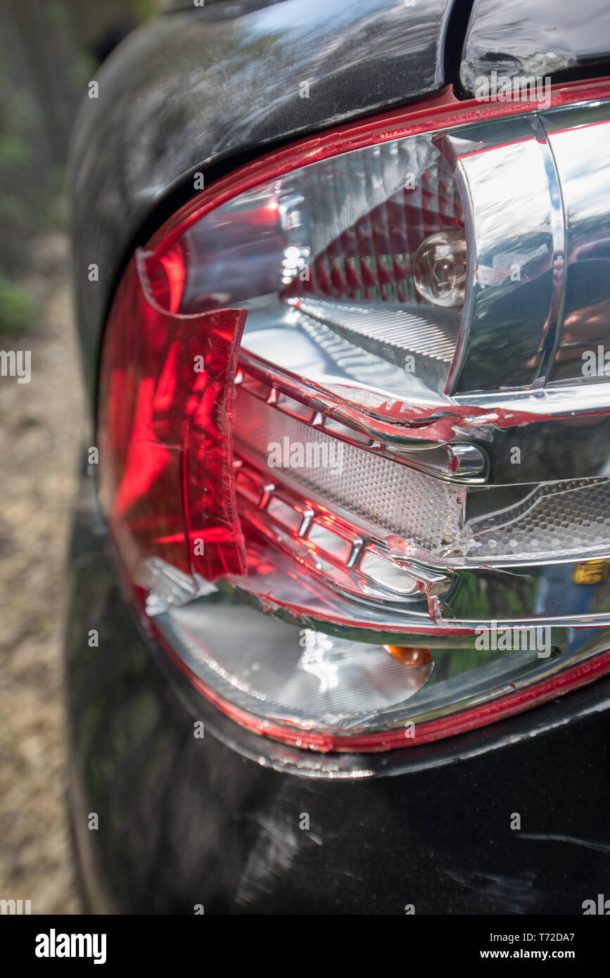 Car crash wreckage, road traffic collision (RTC) Car damage after crash