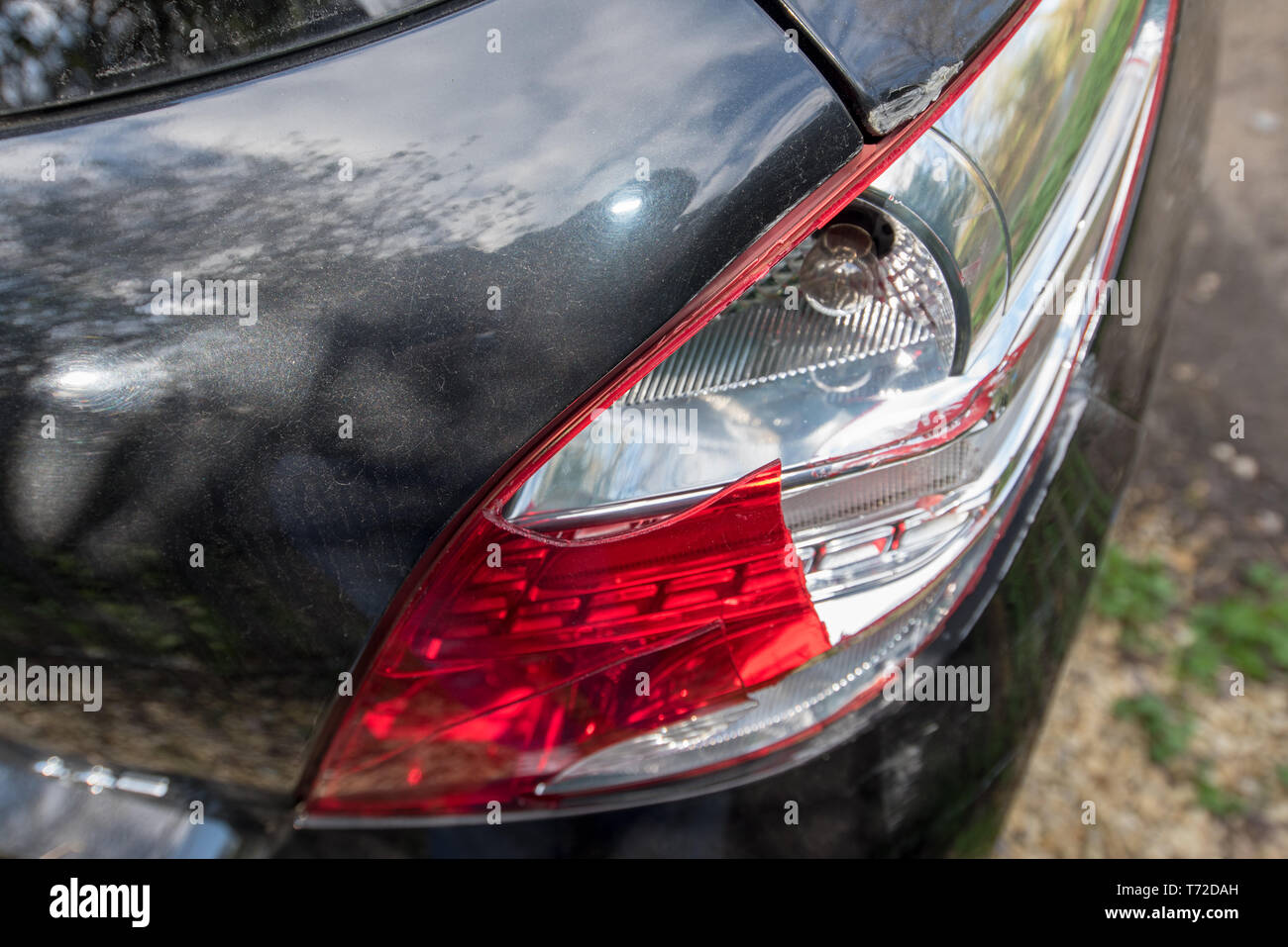 Car crash wreckage, road traffic collision (RTC) Car damage after crash