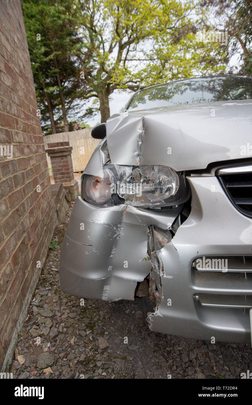Car crash wreckage, road traffic collision (RTC) Car damage after crash ...