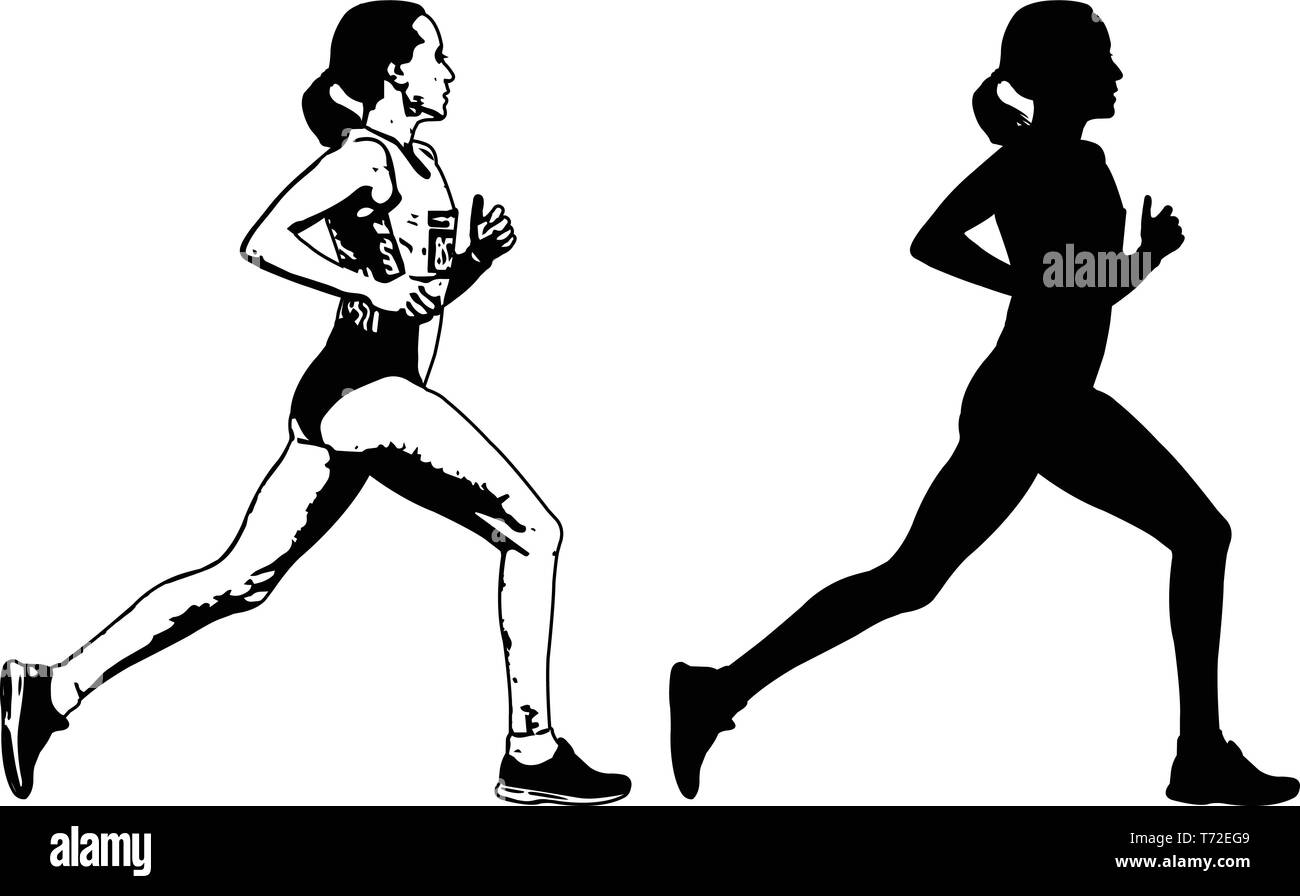 Female Runner Sketch And Silhouette Vector Stock Vector Image Art Alamy