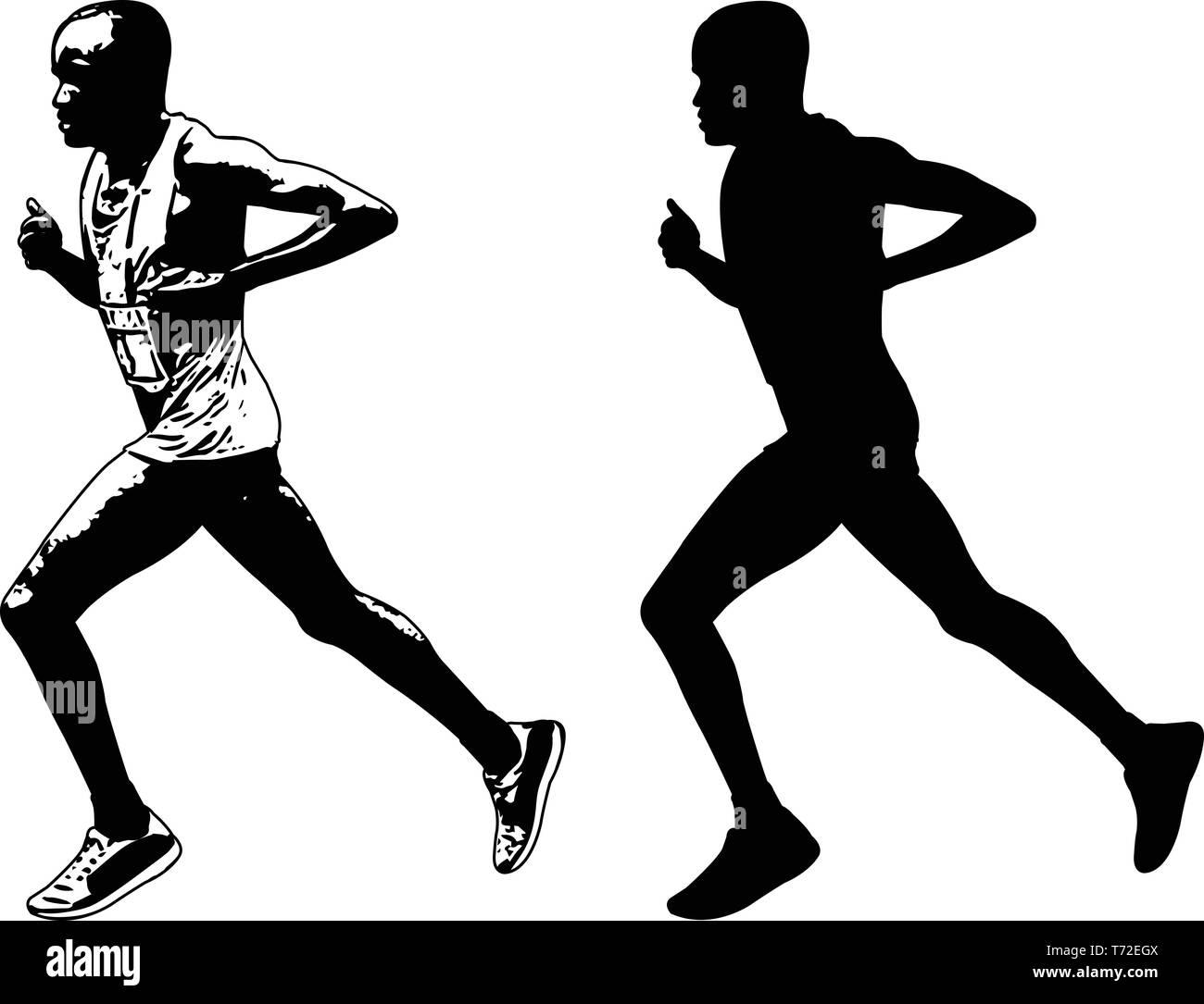 runner sketch and silhouette - vector Stock Vector