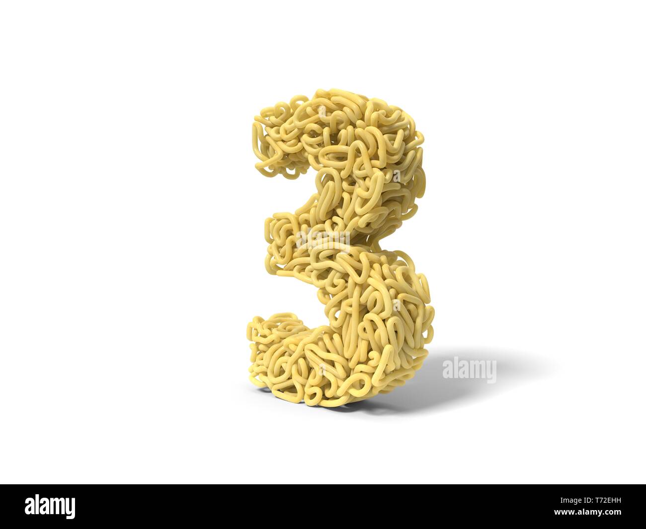 noodle in shape of number 3. curly spaghetti for cooking. 3d illustration Stock Photo