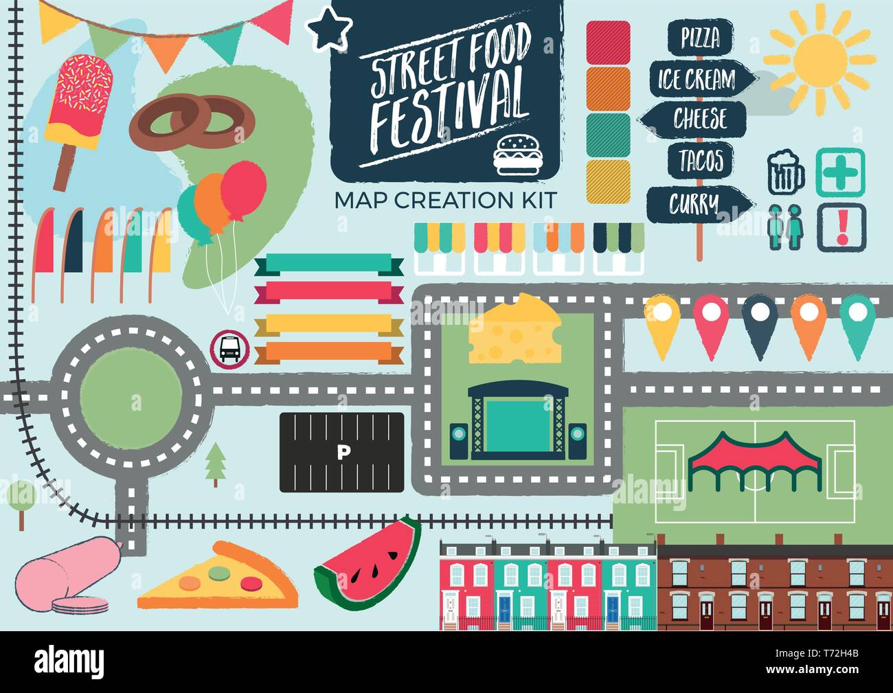 Street Food Festival Vector Map Creation Kit Stock Vector Image & Art ...