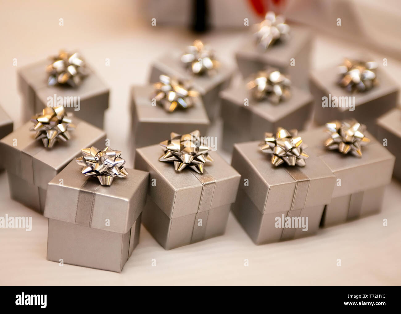 A set of small multiply gift boxes Stock Photo
