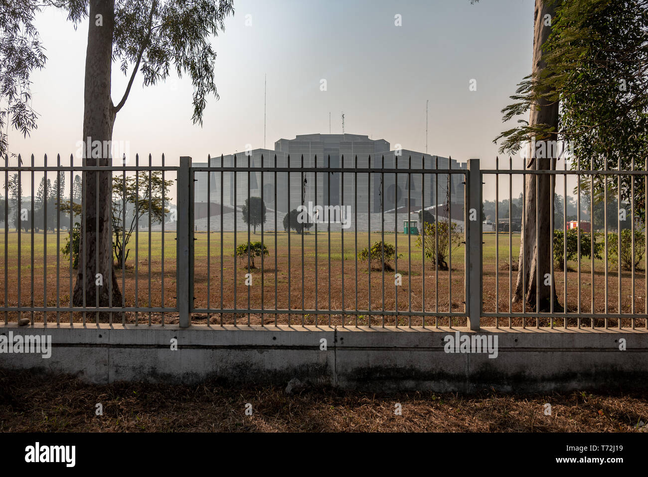 Jatiya Sangsad Bhaban or National Parliament House, is the house of the Parliament of Bangladesh, located at Sher-e-Bangla Nagar in the Bangladeshi capital of Dhaka. Designed by architect Louis Kahn, the complex is one of the largest legislative complexes in the world, comprising 200 acres. Stock Photo