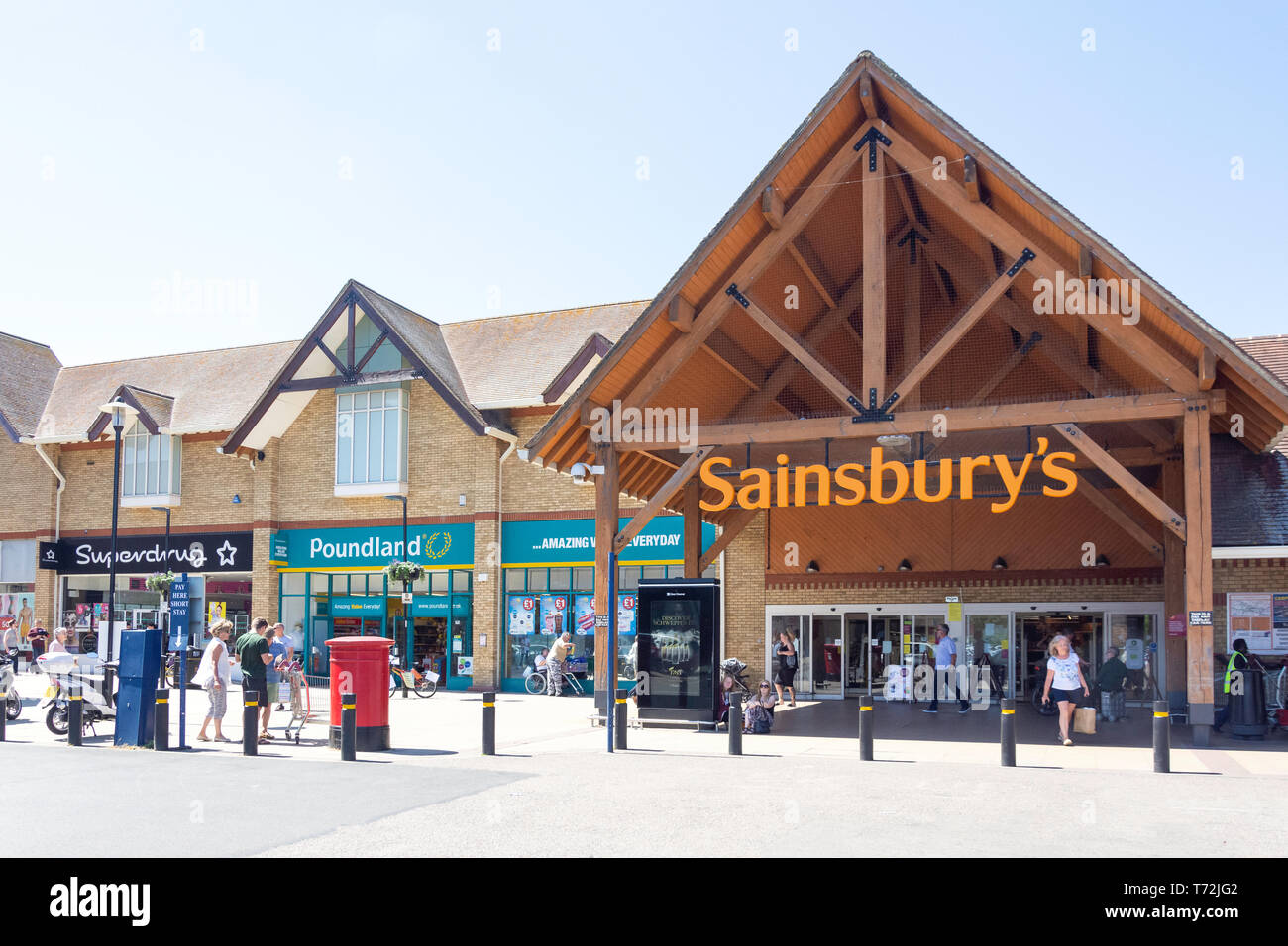 Entrance to Sainsbury's Supermarket, Chequers Way, Huntingdon, Cambridgeshire, England, United Kingdom Stock Photo