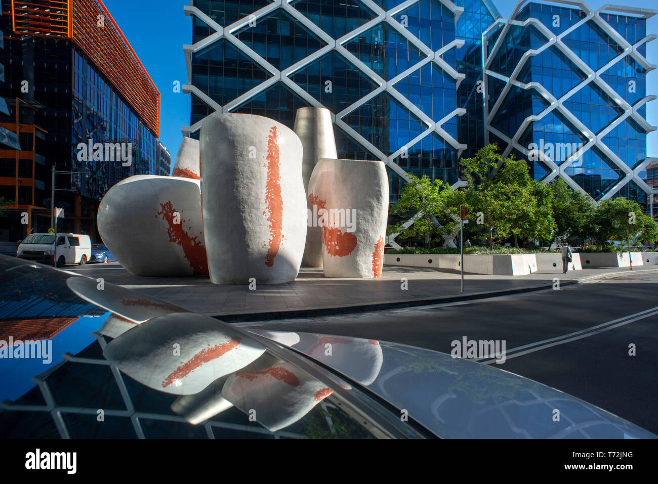 Sculptures at Macquarie Centre Bank. Financial area Barangaroo, on the western foreshore of the CBD Darling Harbour. Sydney, New South Wales, AUSTRALI Stock Photo