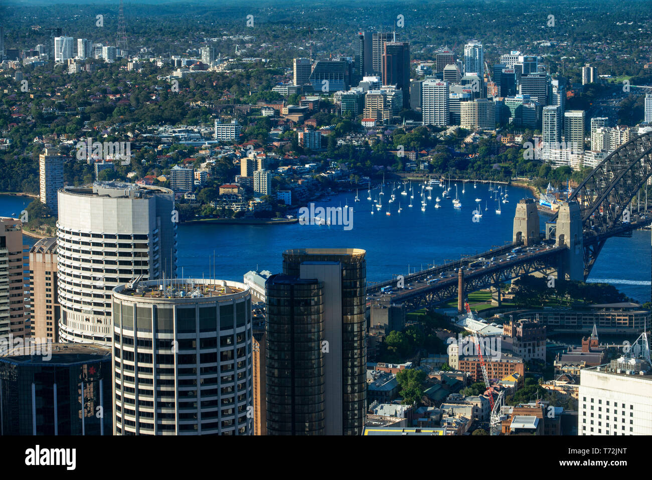Aerial view of Sydney Harbour bridge architectural landmark and lavender bay Sydney, New South Wales, AUSTRALIA. Stock Photo