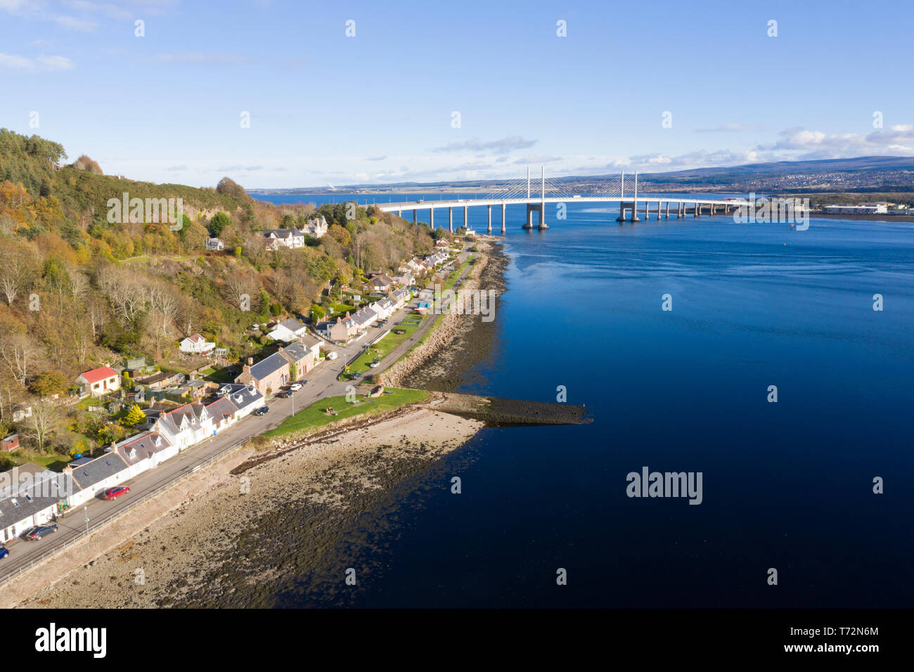 Aerial drone view of Kessock Bridge and Beauly Firth Inverness Stock Photo