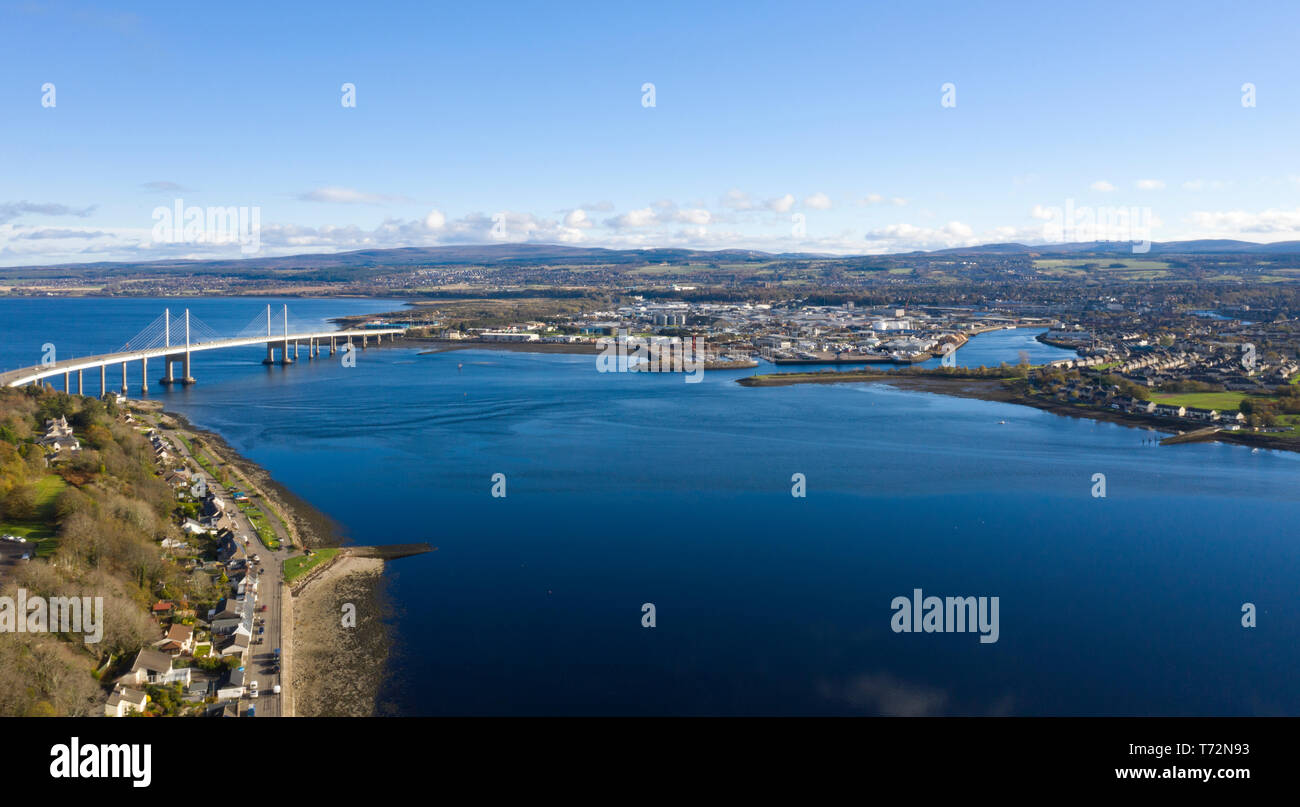Aerial drone view of Kessock Bridge and Beauly Firth Inverness Stock Photo