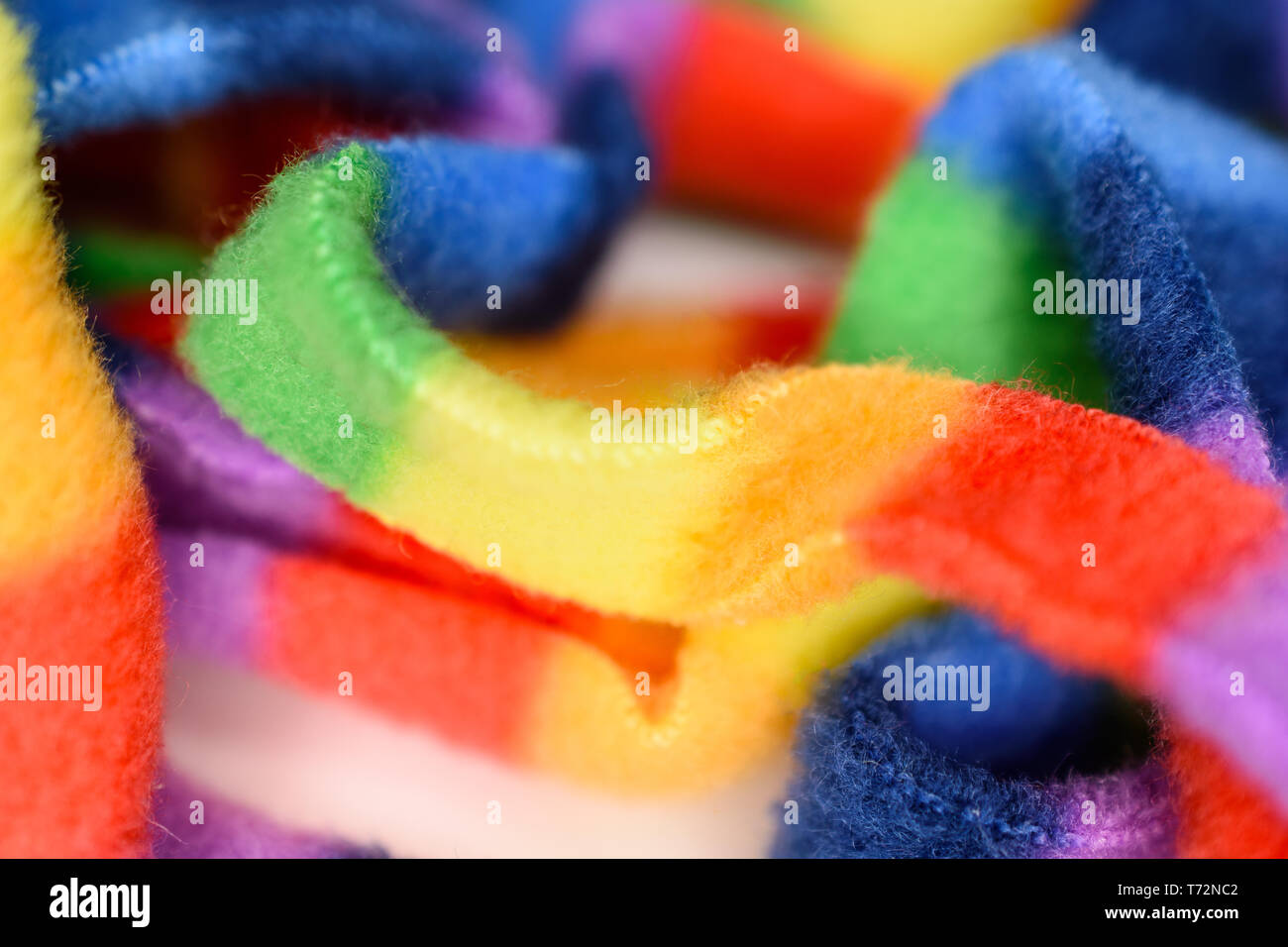 Closeup (Macro) View of Bright and Colorful  Soft and Fuzzy Rainbow Yarn Stock Photo