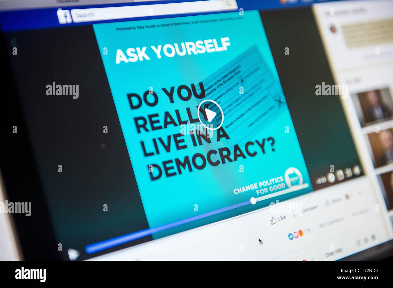 Brexit Party Facebook page advert Stock Photo