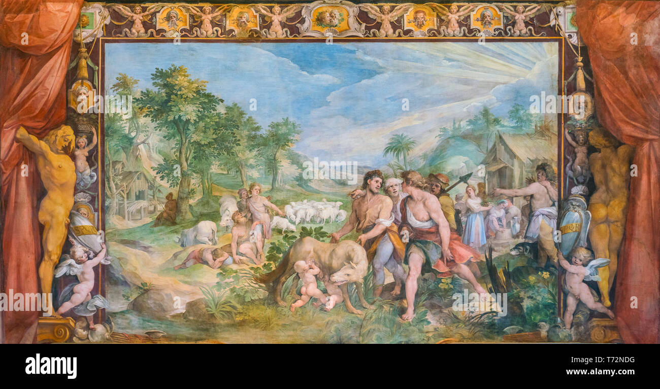 Beautiful fresco in the Capitoline Museums in Rome, Italy. Stock Photo