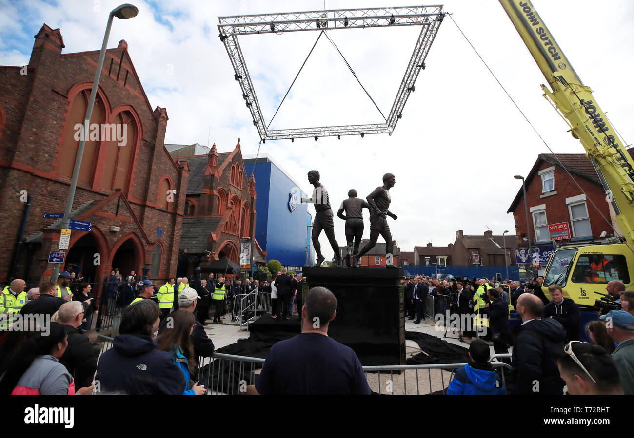A statue celebrating Everton's 'Holy Trinity' the celebrated midfield