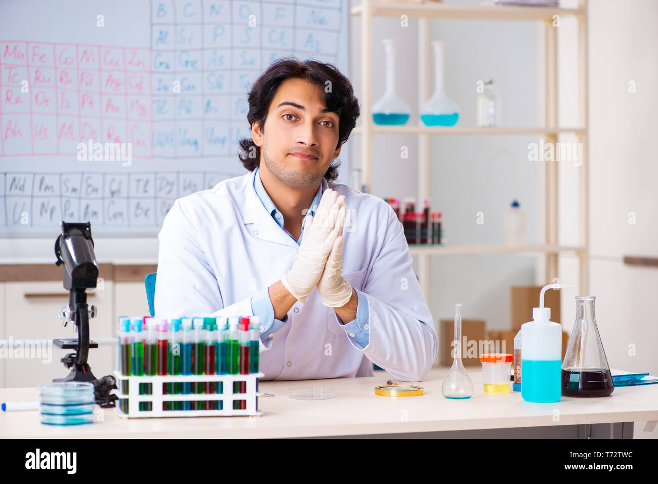 Young chemist working in the lab Stock Photo