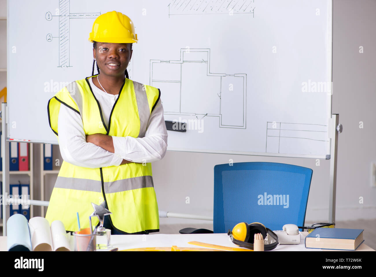 Young black architect working on project Stock Photo