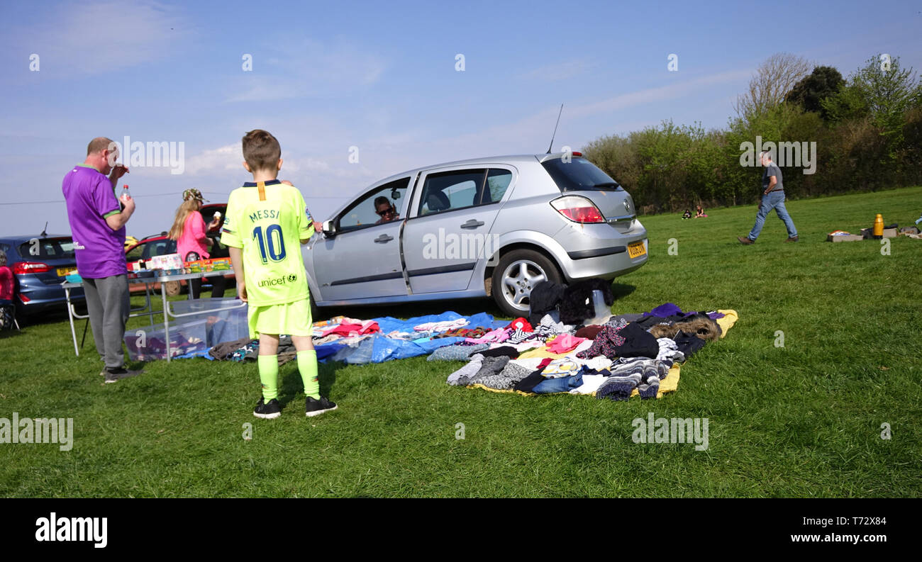 Typical car boot sale in English field Stock Photo Alamy