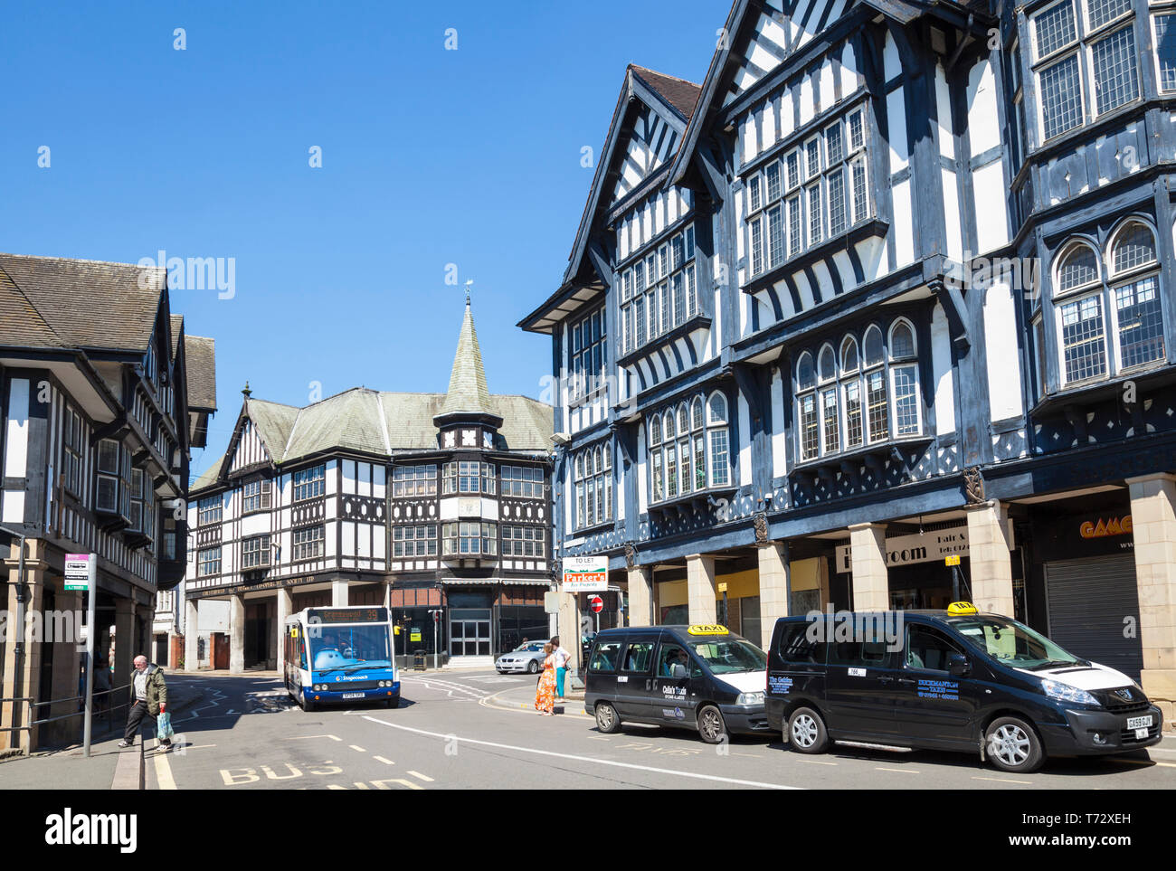 Old historic Half-timbered buildings and Shops on Knifesmithgate Chesterfield town centre Chesterfield Derbyshire England GB UK Europe Stock Photo