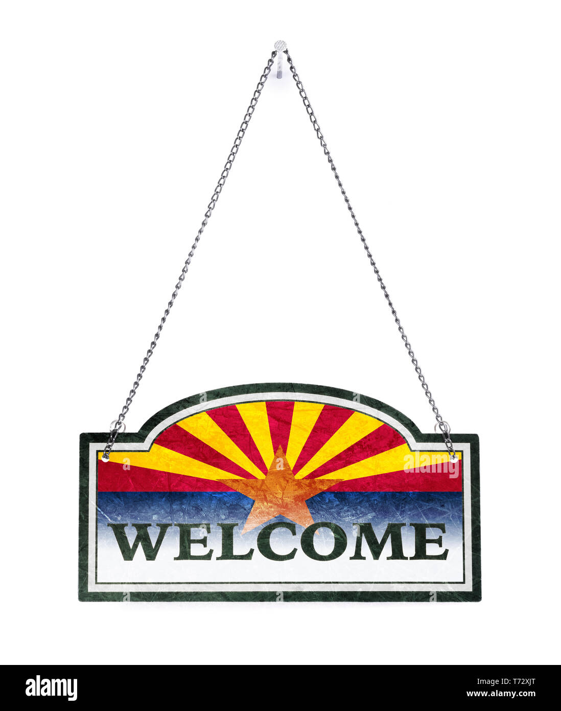 Arizona welcomes you! Old metal sign isolated on white Stock Photo