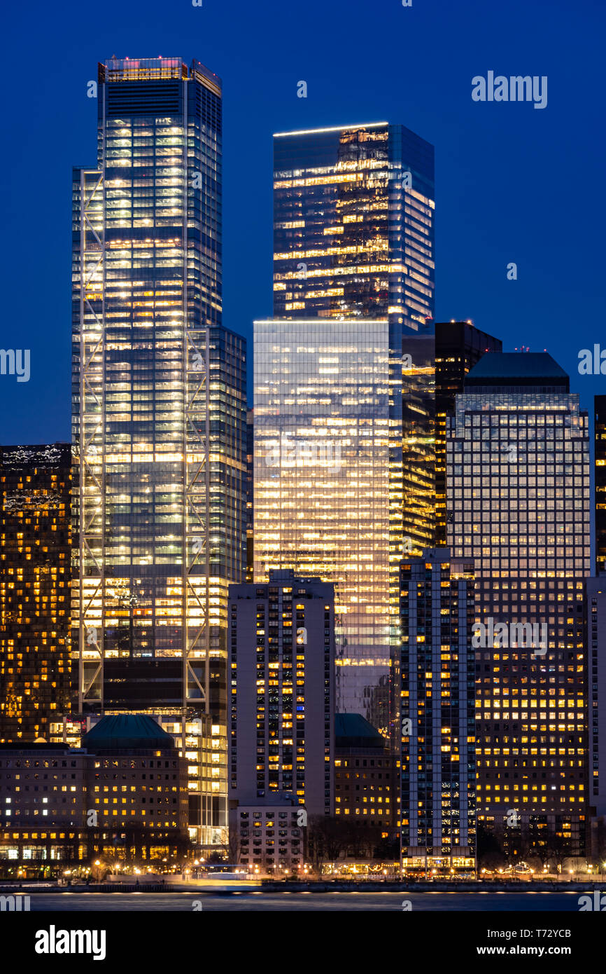 New York city Manhattan skyline cityscape at dusk from New Jersey Stock ...