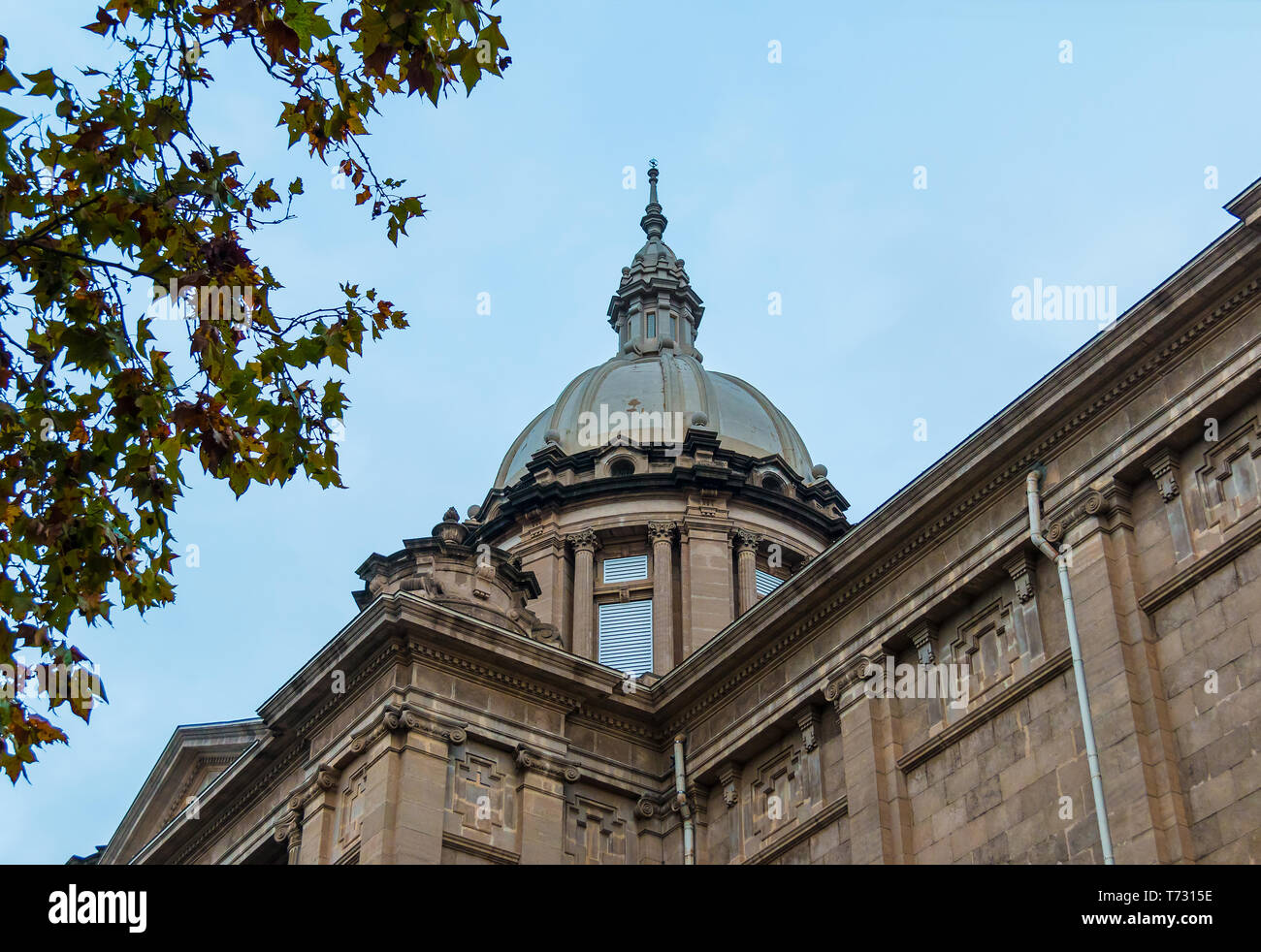 Barcelona, Catalonia, Spain - November 16, 2018: Worm's-eye view of the tholobate and the dome of the National Art Museum of Catalonia on the backgrou Stock Photo