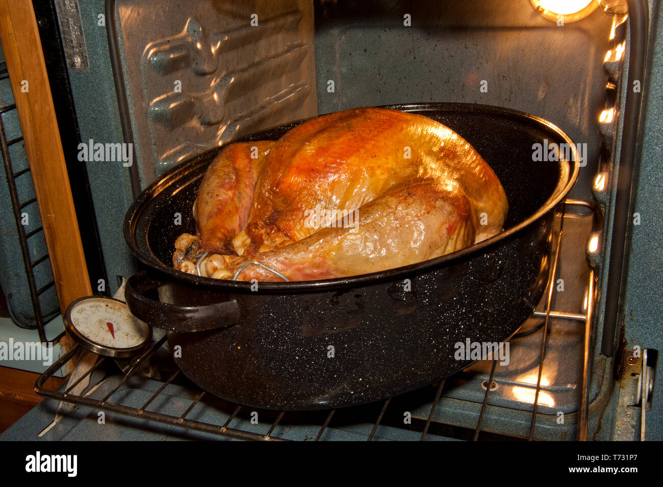 Thanksgiving Turkey in the oven Stock Photo
