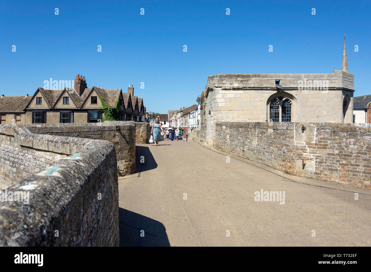 Medieval stone bridge across River Great Ouse, The Quay, St Ives, Cambridgeshire, England, United Kingdom Stock Photo