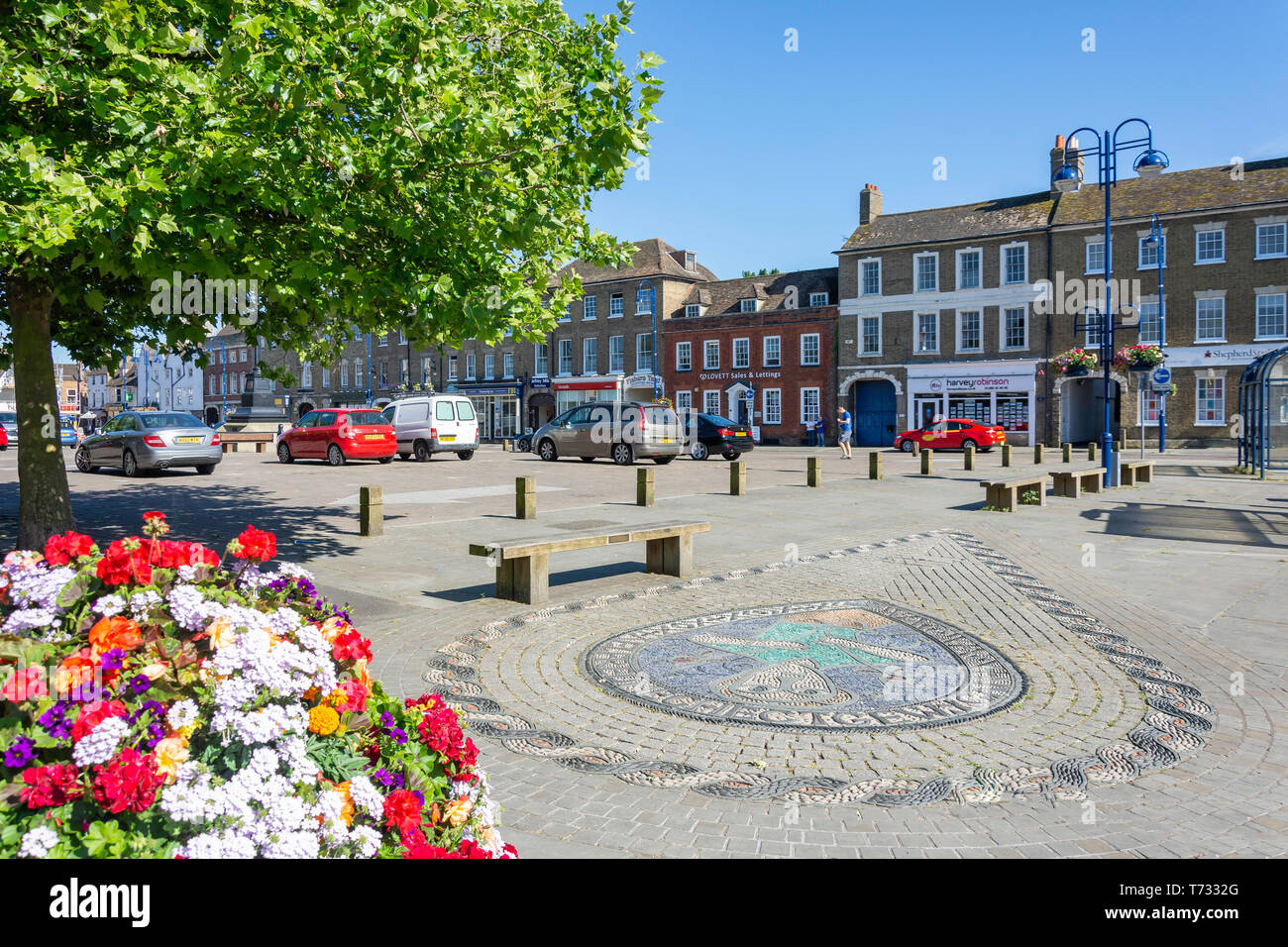 Pavement mosaic, Market Square, St Neots, Cambridgeshire, England, United Kingdom Stock Photo