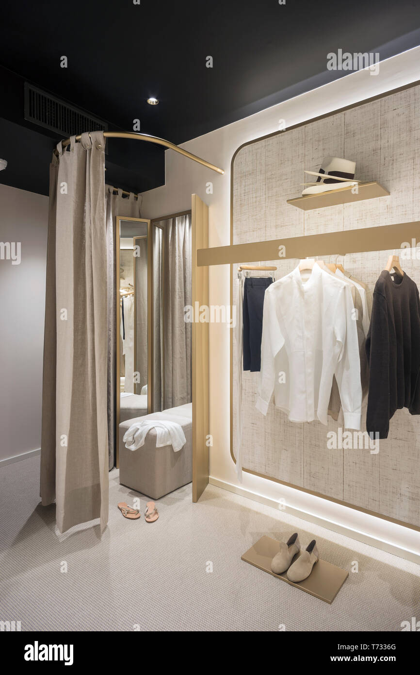 Interior of a fashion retail shop, dressing room, in Milano, Italy Stock Photo