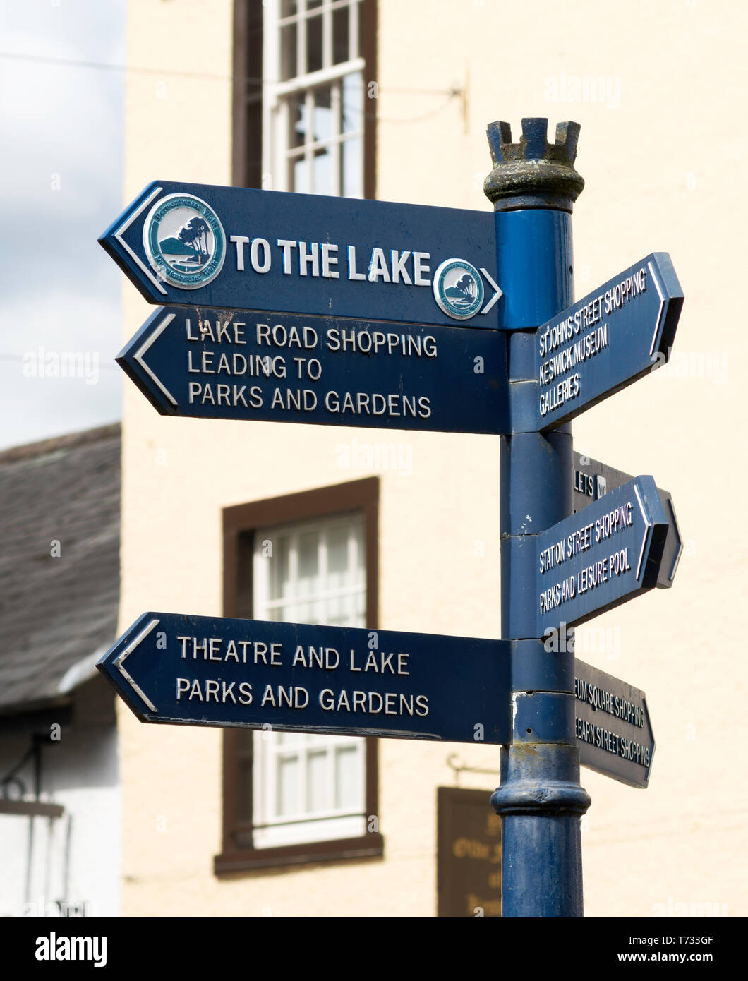 Direction signs for walkers in Keswick, Cumbria, England, UK Stock Photo