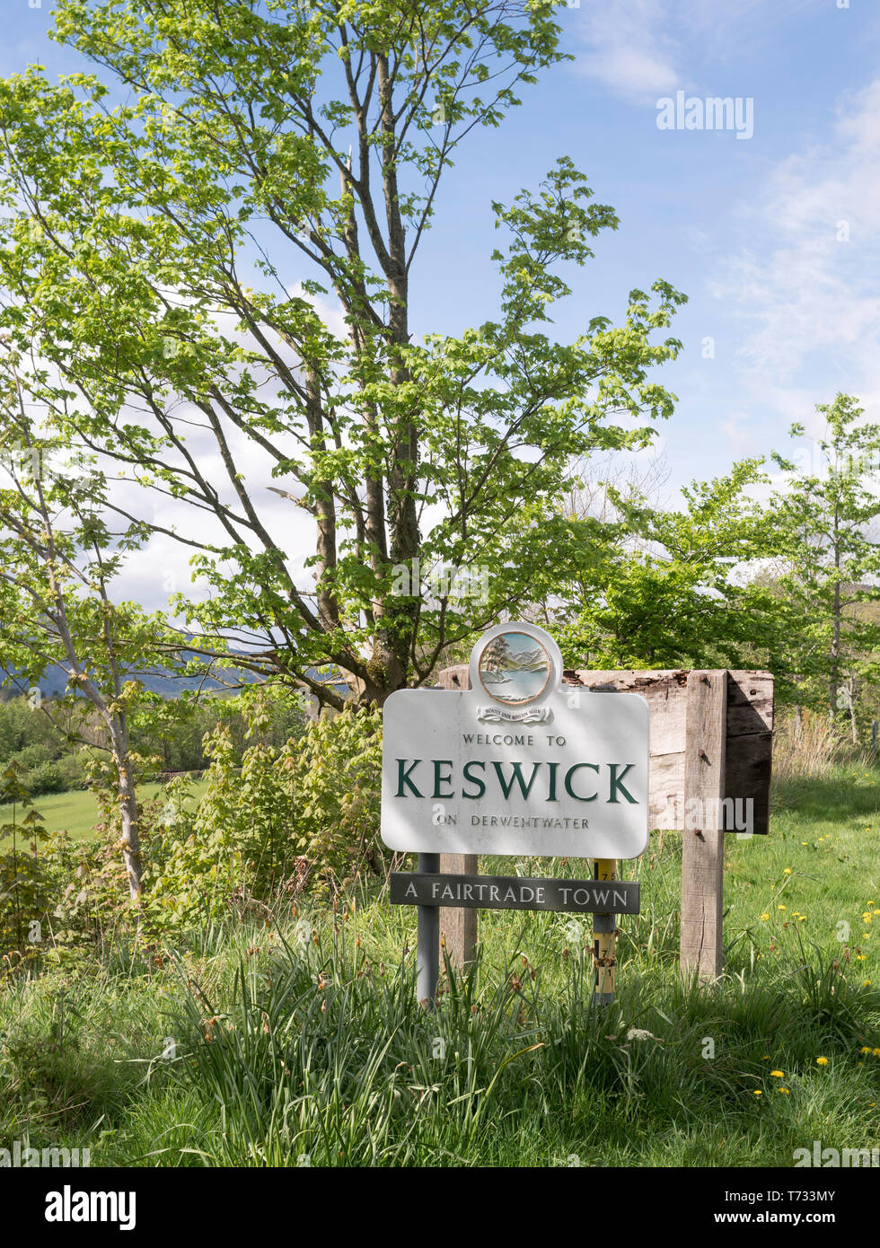 Keswick town sign, Cumbria, England, UK Stock Photo Alamy