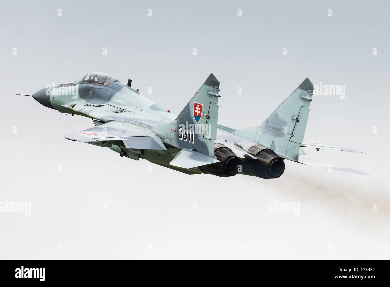 A Mikoyan MiG-29 multirole fighter jet from the 1st Tactical Squadron of the Slovak Air Force. Stock Photo