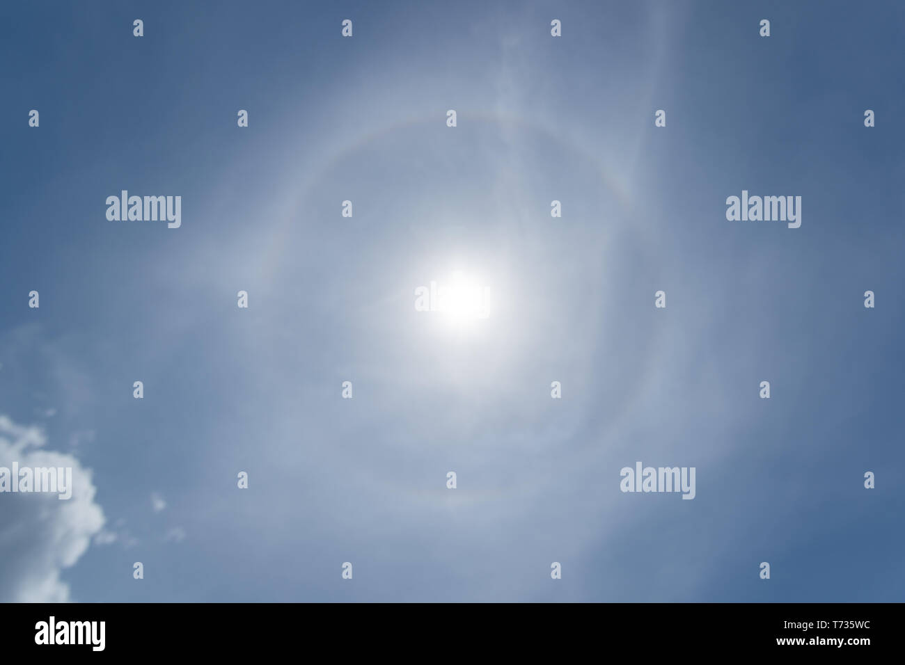 Santa Clara, Cuba. May 03, 2019: A solar halo visible in the sky at 13:42:24 Cuba time Stock Photo