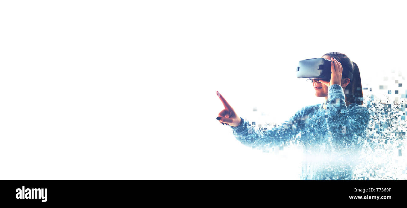 The woman with glasses of virtual reality. Future technology concept