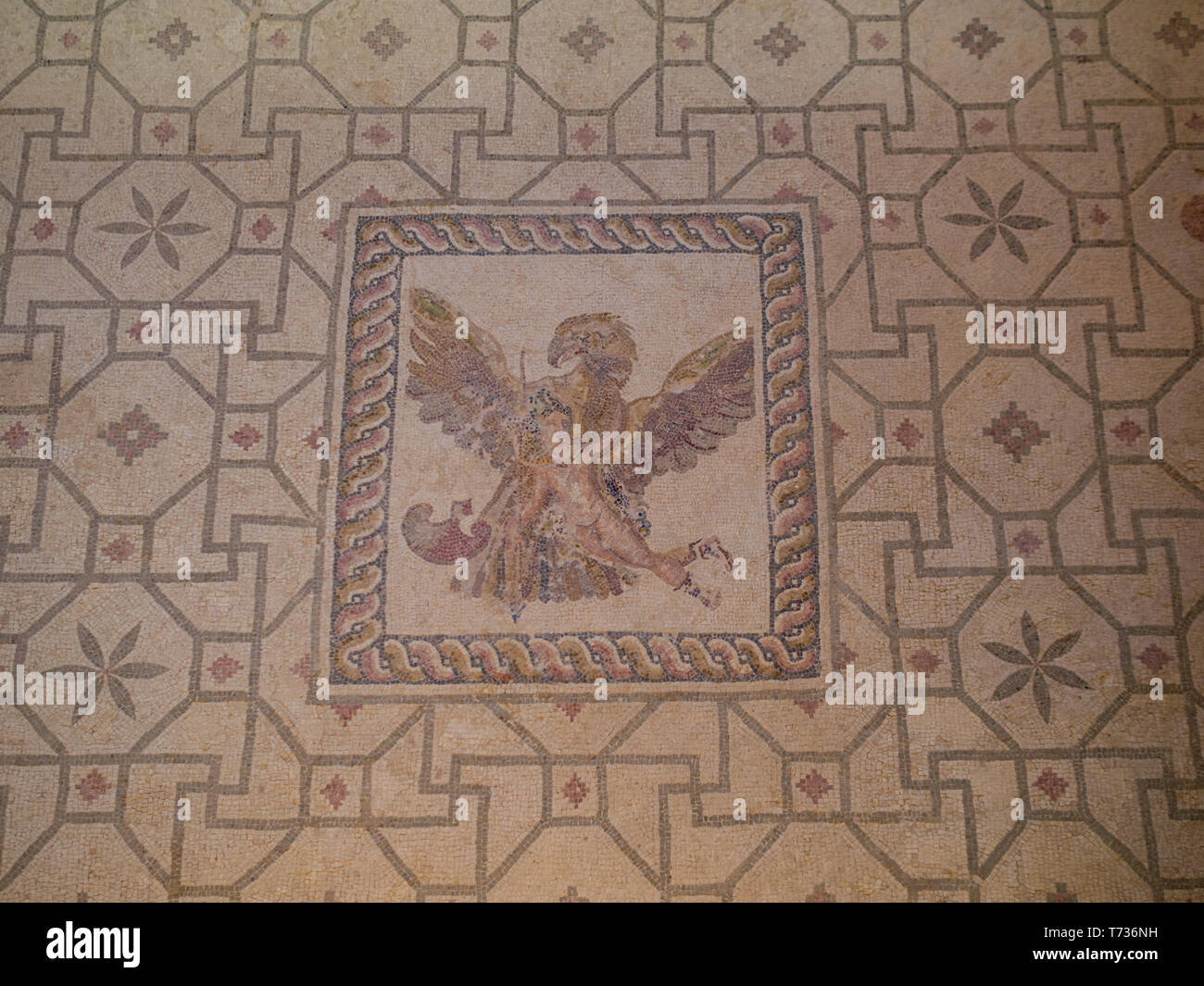 Ganymede rapture mosaic from the House of Dionysus in Paphos Archeological Site Stock Photo