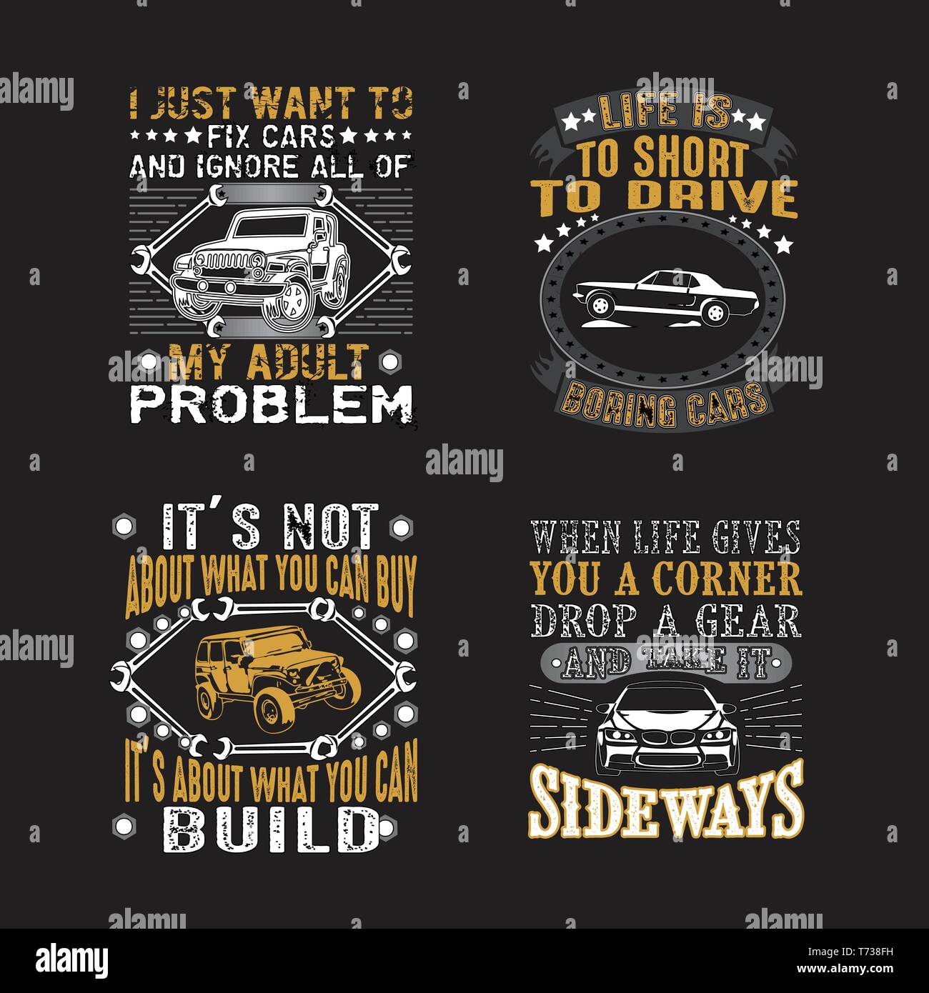 Car Quote and Saying Set Bundle Stock Vector