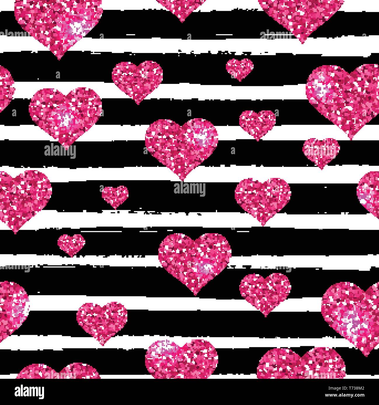 Seamless pattern for valentines day with black lines Stock Vector