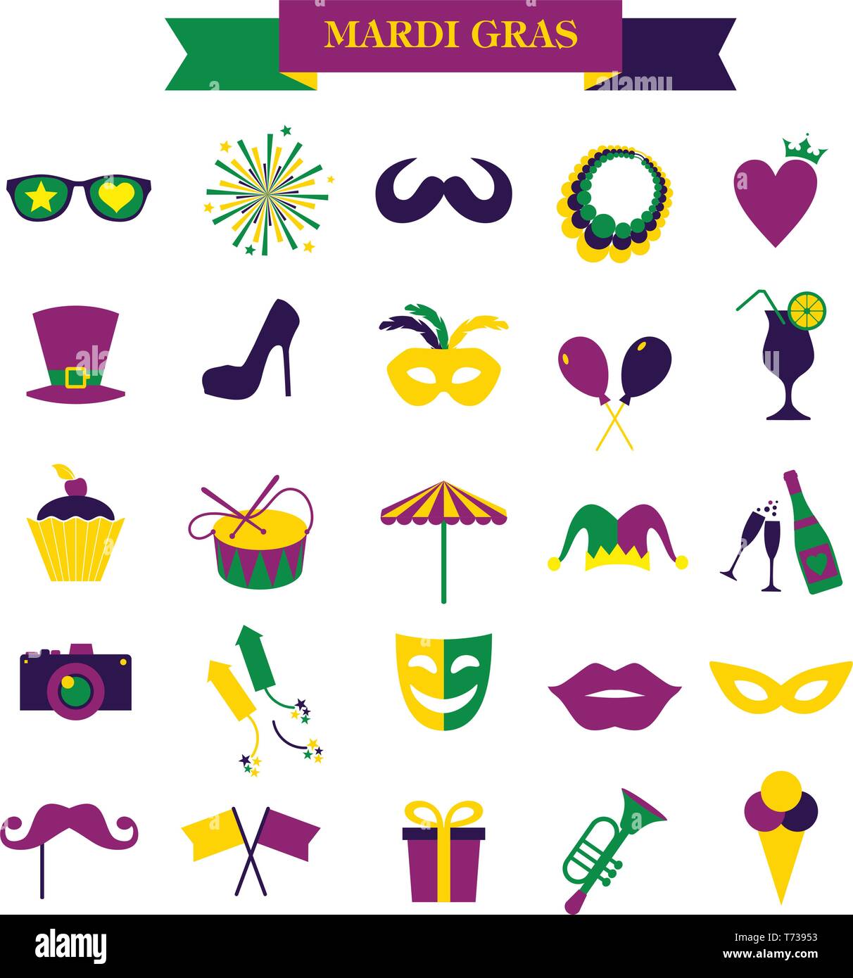 Mardi gras set of icons isolated on white background Stock Vector Image ...