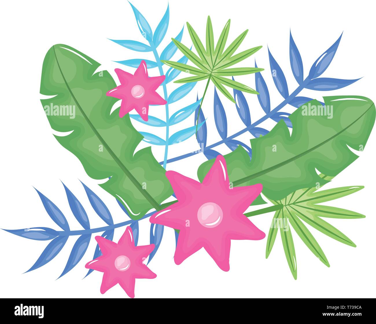 flowers and leafs palms tropical decoration vector illustration design ...