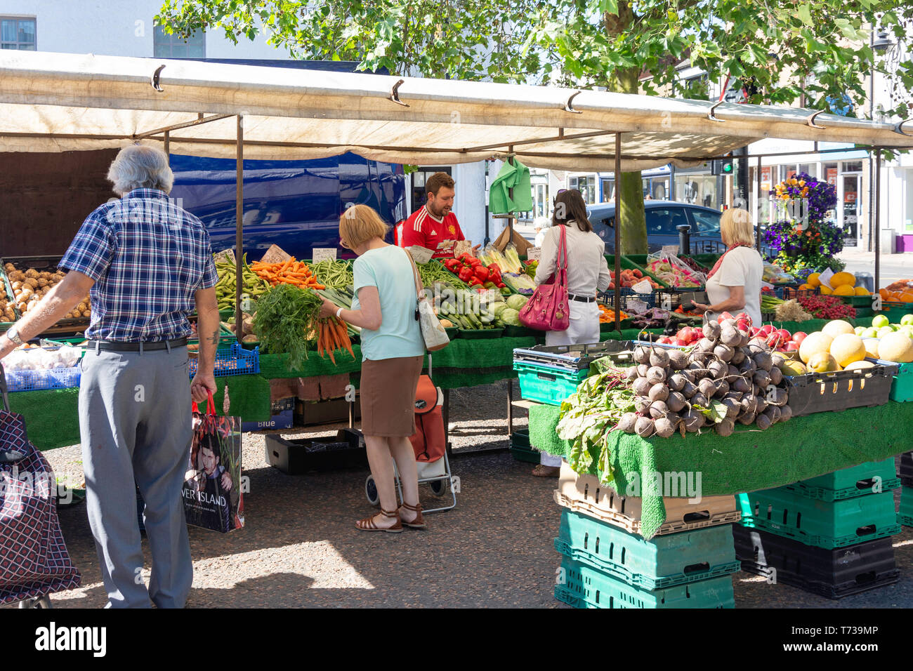 Fruit and vegetable stall in Market Place, March, Cambridgeshire, England, United Kingdom Stock Photo