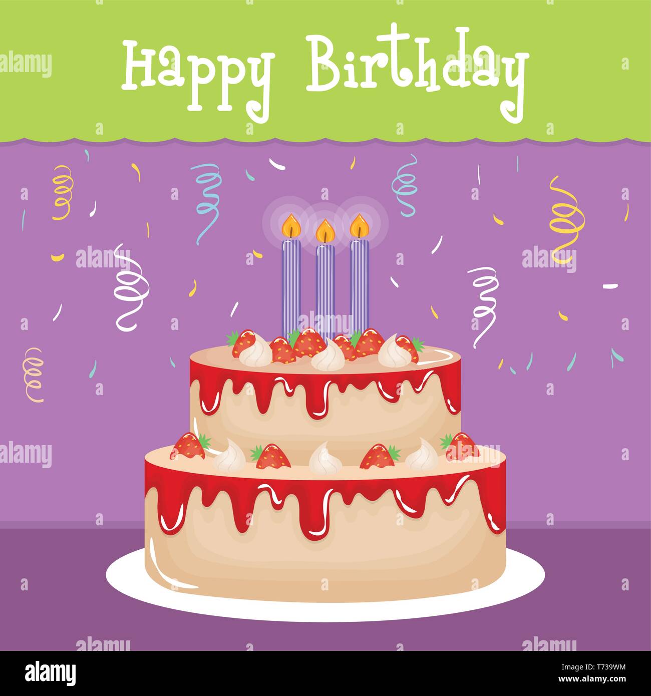 happy birthday card with sweet cake and candles vector illustration ...